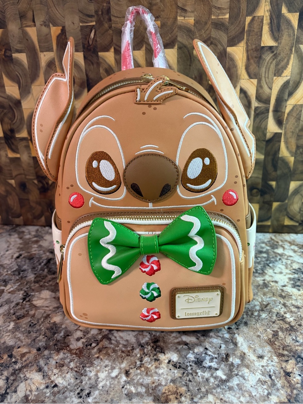 Loungefly Gingerbread Stitch Backpack - Tan & Green